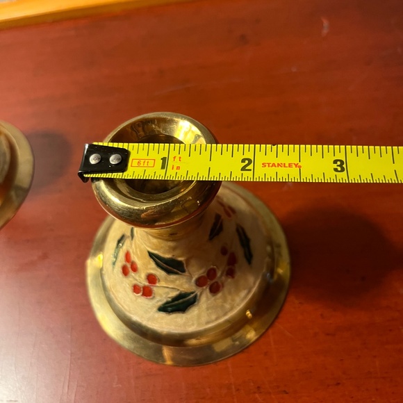 Brass and Enamel Cloisonné Christmas Holiday Candlestick Holders-set of 2 - Picture 5 of 7